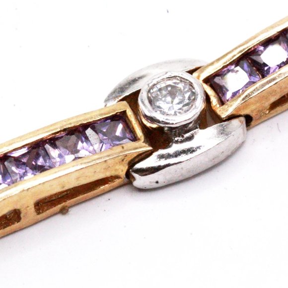 Mint Sterling Silver Purple CZ Two Tone Long Tennis Bracelet - Picture 3 of 6